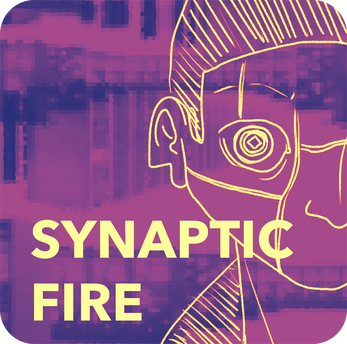 cover image for the game Synaptic Fire. A cyborg is on the front.